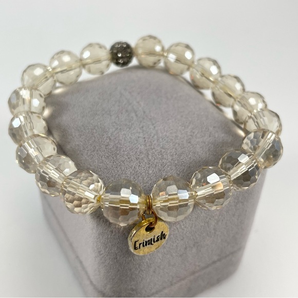 Beautiful Erimish Light Champagne Multifaceted Disco Rhinestone Beaded Bracelet - Picture 1 of 5